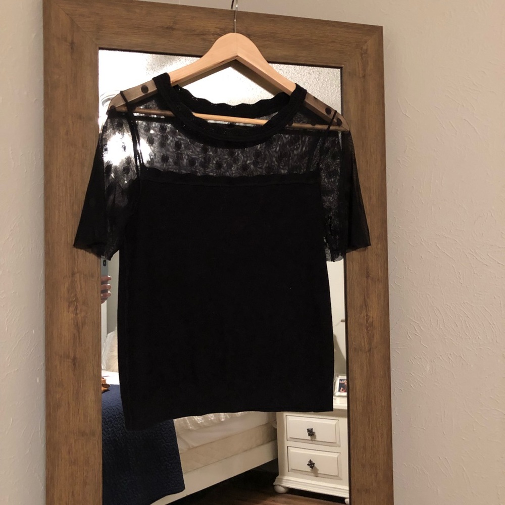 Anthropologie size small black top with polka dots